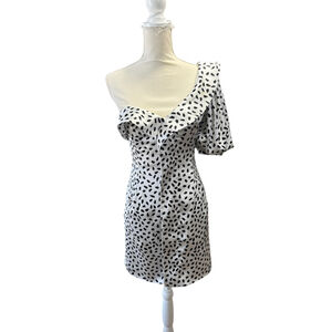 Women's Self-Portrait One Shoulder Dress Size 4 White Black